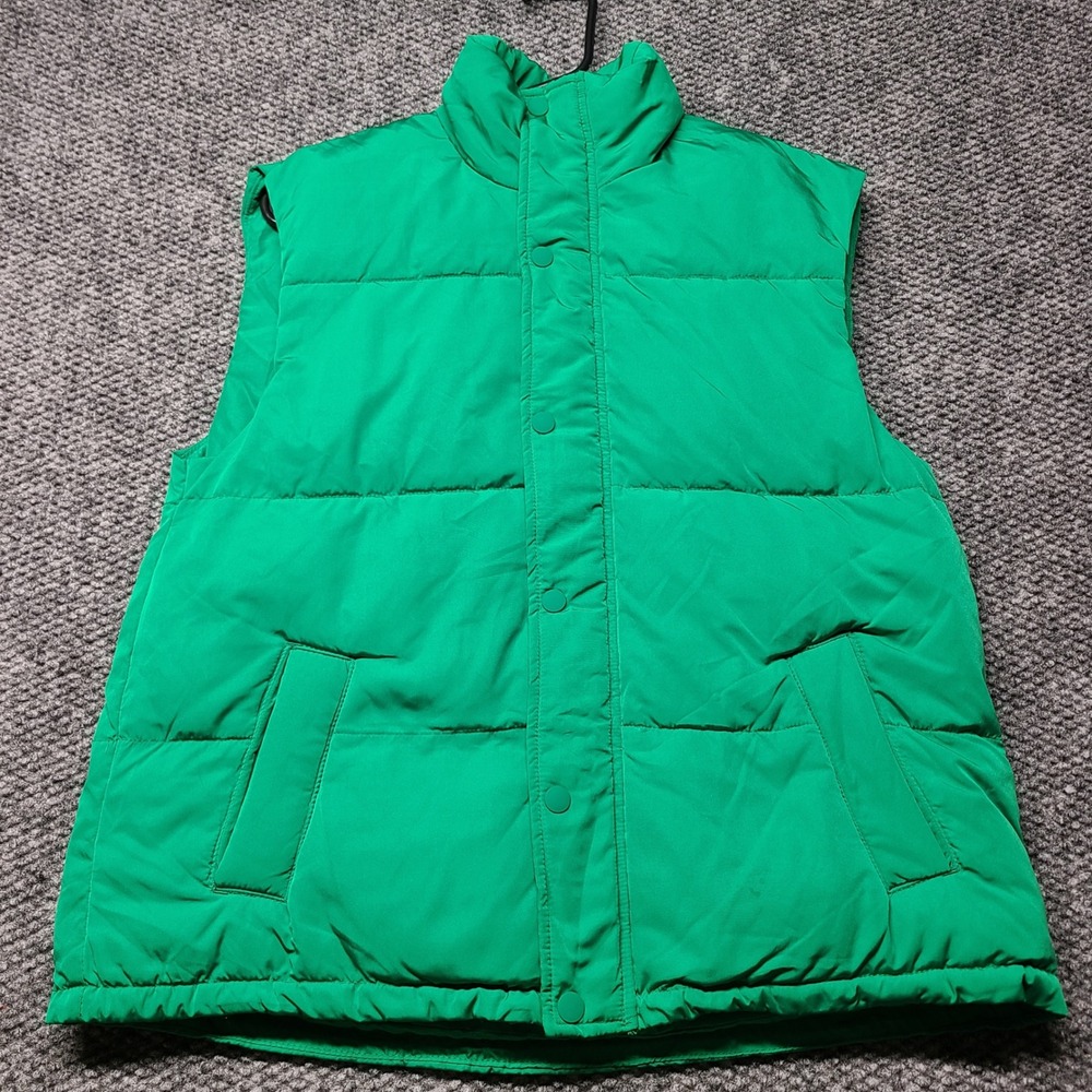 Wondershop Target Womens Green Puffer Vest Small Quilted Snap Zip Insulated